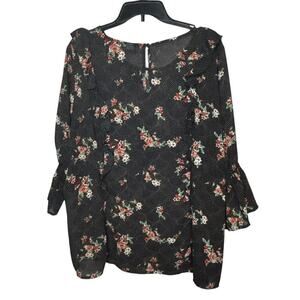 Torrid Black Polka Dot Floral Ruffle Semi Sheer Blouse Top Size 3